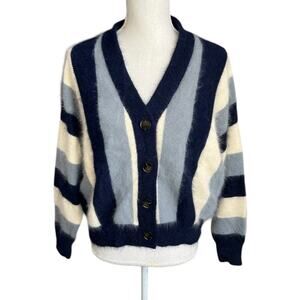 The GREAT. the fluffly slouch cardigan in navy stripe sweater NEW angora preppy
